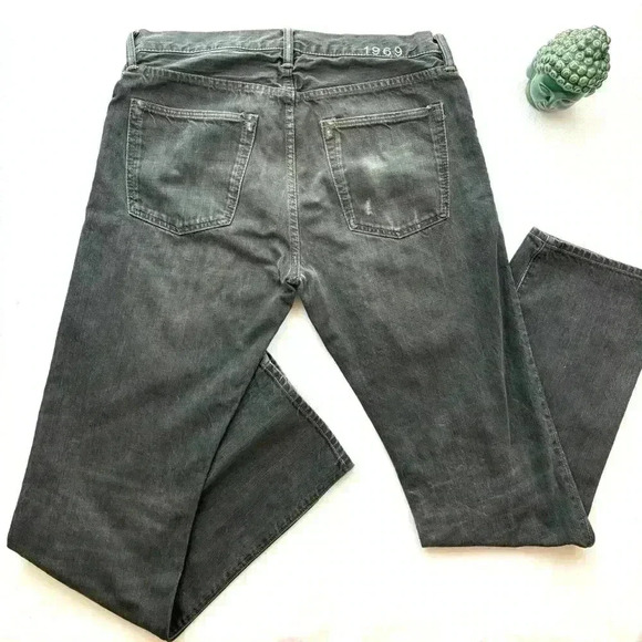 Gap 1969 Authentic Fade Black Distress 100% Cotton Slim Straight Jean Size 32/34 - Picture 7 of 16